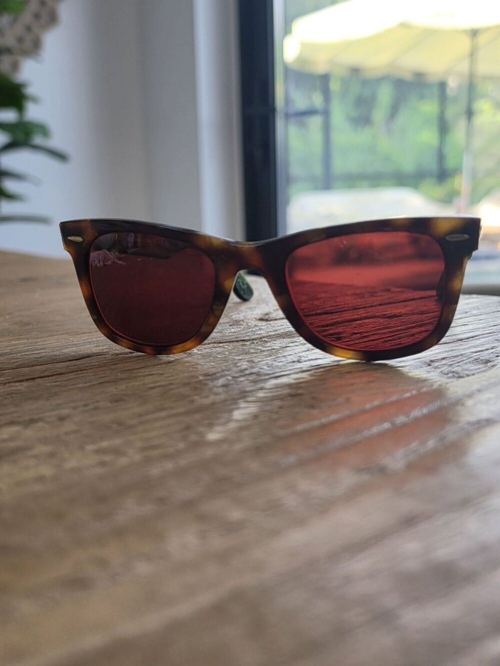 Ray-Ban Wayfarer RB2140 Sunglasses Tortoise Frame Red Lenses Italy Handmade